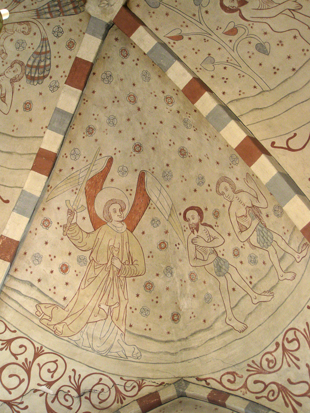 Here are Adam and Eve, ashamed of their nakedness, being driven from Eden. These paintings from 1480 were uncovered in the 20c.