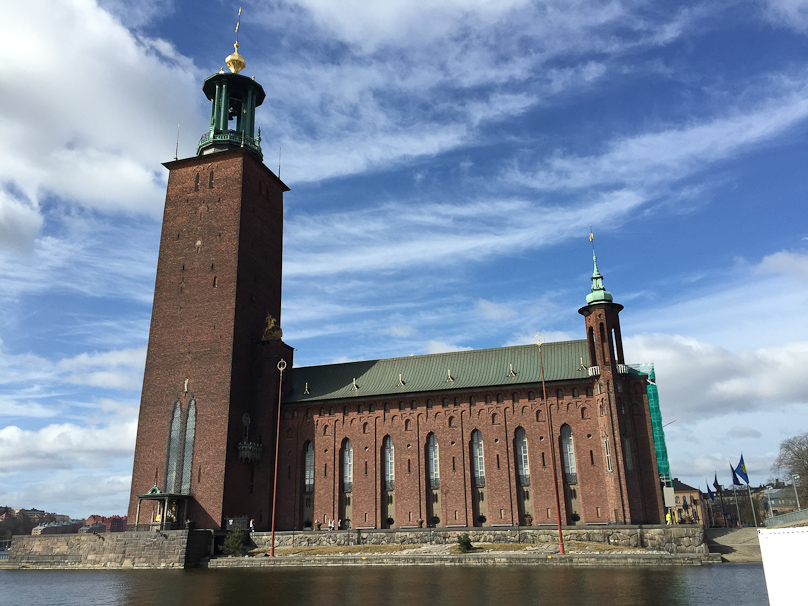 This is Stockhold City Hall from the ferry landing. Since the ferry was not running to Drotnignholm, we visited this instead.
